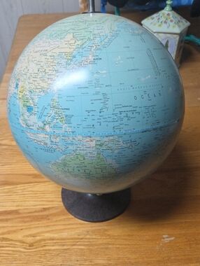 Vintage Blue World Globe 16" for Kids - Educational Tabletop Globe